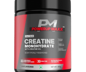 POWERUP MAXX Micronized Creatine Monohydrate – 100g (33 Servings) | 3g Pure Creatine per Serving | Lab-Tested for Muscle Growth & Strength